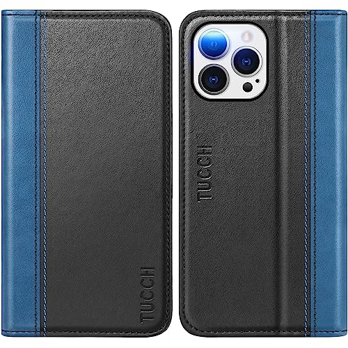 TUCCH Handyhülle für iPhone 14 Pro Max 5G Hülle [RFID Blocker] Stoßfeste Schutzhülle [Standfunktion] [Kartenfach] Case Klapphülle kompatibel mit iPhone 14 Pro Max 2022 (6,7 Zoll) Schwarz-Blau von TUCCH
