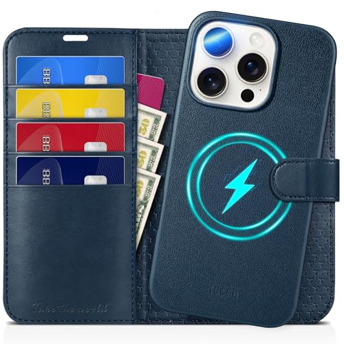 TUCCH Hülle für iPhone 16 Pro [Abnehmbar] 2-IN-1 Magnet Klapphülle [Kabelloses Laden] [Kartenfach] Handyhülle [RFID Blocker] Case Kompatibel mit iPhone 16 Pro 5G 2024 (6,3 Zoll), voll Dunkelblau von TUCCH
