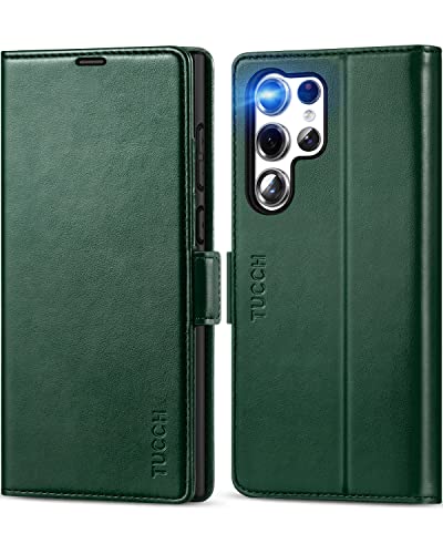 TUCCH Hülle für Galaxy S23 Ultra Case Handyhülle [RFID Blocker] TPU [Kartenfächer] [Ständer] [Magnet] Stoßfeste Schutzhülle, Cover kompatibel mit S23 Ultra 5G 2023 (6,8 Zoll) Dunkelgrün von TUCCH