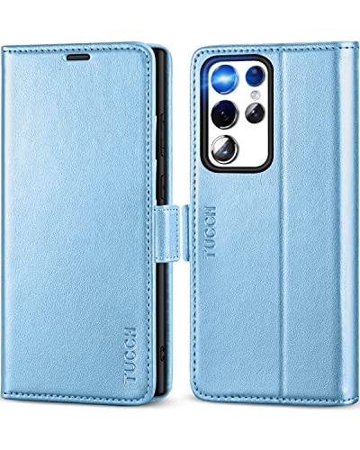 TUCCH Hülle für Galaxy S23 Ultra Flip Case 5G 2023 [Magnet] ische Klapphülle [RFID-Blocker] TPU [Standfunktion] [Kartenfach] Schutzhülle kompatibel mit Galaxy S23 Ultra (6,8 Zoll) Glitzer Blau von TUCCH