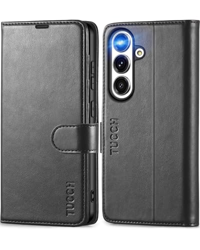 TUCCH Hülle für Galaxy S24 5G, PU Leder Handyhülle [RFID Blocker] [Kartenfächer] [Ständer] [Magnet] Stoßfestes Case Schutzhülle mit TPU Innenhülle Kompatibel mit Galaxy S24 2024 (6,2 Zoll), Schwarz von TUCCH
