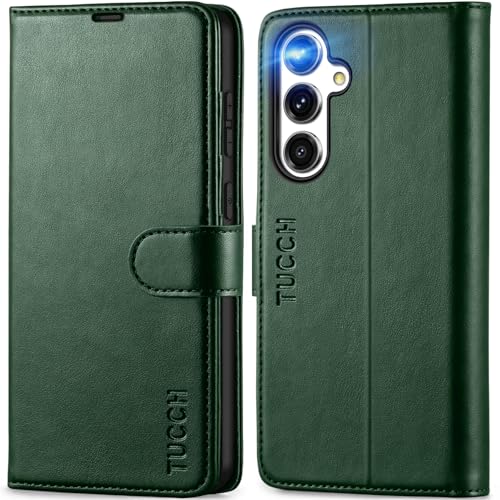 TUCCH Hülle für Galaxy S24 FE, Handyhülle TPU Handytasche, Stoßfeste Klapphülle mit [Standfunktion] [Magnet] [RFID Blocker] Schutz, Cover Kompatibel mit S24 FE 5G (6,7 Zoll) 2024, Dunkelgrün von TUCCH