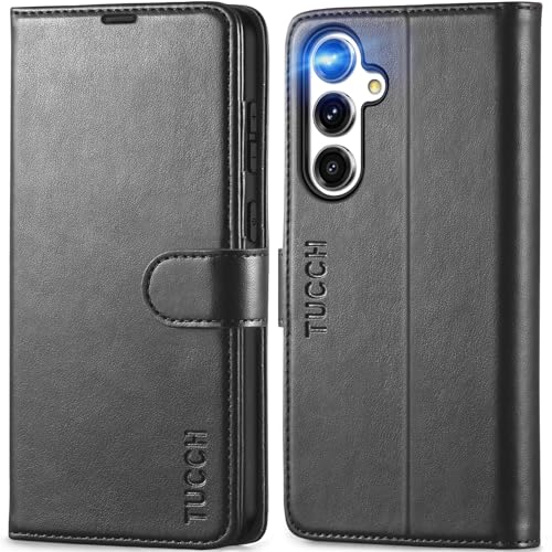 TUCCH Hülle für Galaxy S24 FE, Handyhülle TPU [Kartenfächer] [Ständer] [Magnet] [RFID Blocker], Schutzhülle, Stoßfeste Tasche, Walletcase Klappbar Kompatibel mit S24 FE 5G (6,7 Zoll) 2024, Schwarz von TUCCH