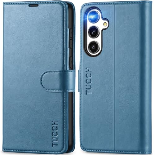 TUCCH Hülle für Galaxy S24 FE, Schutzhülle [RFID-Blocker] Stoßfest [Magnet] [Kartenfach] TPU Klappbare Handyhülle, Lederhülle Kompatibel mit Galaxy S24 FE 5G (6,7 Zoll) 2024, Blau von TUCCH