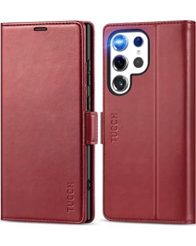 TUCCH Hülle für Galaxy S24 Ultra, Handyhülle [RFID Blocker] Stoßfest, [Magnet] Klapphülle, TPU [Kartenfach] Case, [Ständer] Schutzhülle Kompatibel mit Galaxy S24 Ultra 2024 5G(6,8 Zoll), Dunkelrot von TUCCH