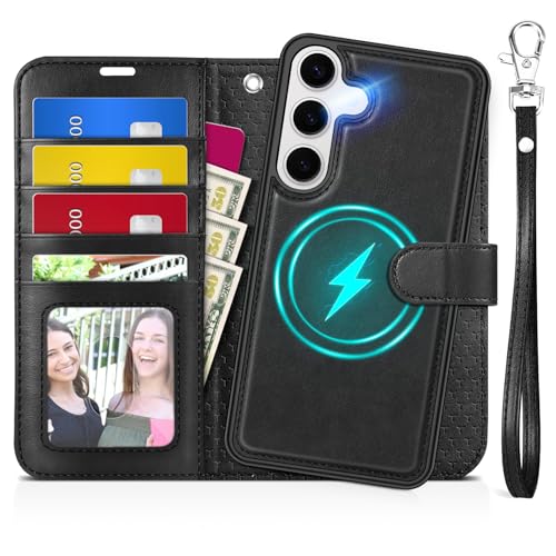TUCCH Hülle für Galaxy S25 Plus Abnehmbar 2-IN-1 Handyhülle RFID Blocker 4 Kartenfächer Kabelloses Laden [Ständer][Band] Magnet PU-Leder Klapphülle Kompatibel mit Galaxy S25 Plus, Schwarz von TUCCH
