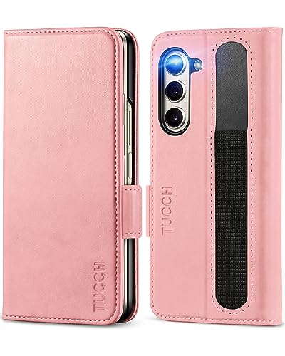 TUCCH Hülle für Galaxy Z Fold 5, Flip Case Magnetische Handyhülle mit S Pen Halter [RFID Blocker] [PC] [Standfunktion] [Kartenfach], Etui kompatibel mit Galaxy Z Fold 5 5G(7,6 Zoll) Rosagold von TUCCH