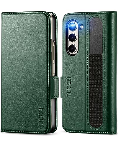 TUCCH Hülle für Galaxy Z Fold 5 Handyhülle 2023 RFID Blocker Stoßfeste Tasche S Pen Halter Standfunktion Kartenfach [Magnetverschluss] Case Kompatibel mit Galaxy Z Fold 5 5G (7,6 Zoll) Dunkelgrün von TUCCH