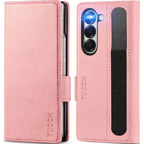 TUCCH Hülle für Galaxy Z Fold6 Case, Stoßfeste Handyhülle mit S Pen Holder Ständer [RFID Blocker] Handytasche [Kartenfach] PU Leather Klapphülle kompatibel mit Galaxy Z Fold 6 5G (7,6 Zoll) 2024, Rosa von TUCCH