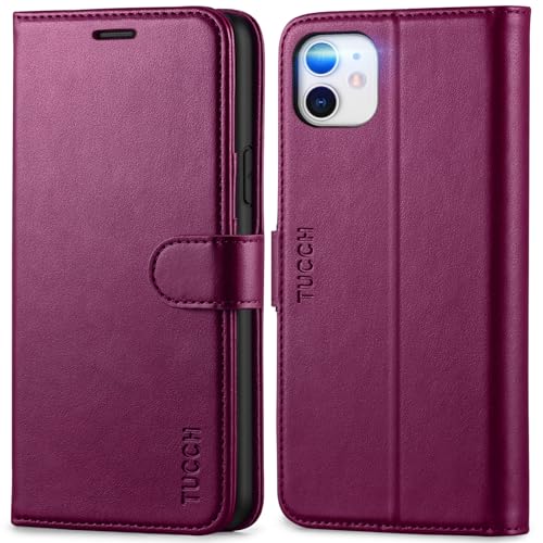 TUCCH Hülle für iPhone 11, Handyhülle TPU [Kartenfächer] [Standfunktion] Stoßfeste Schutzhülle, [RFID Blocker] [Magnet] Case, Klapphülle Kompatibel mit iPhone 11 (6,1 Zoll), Pflaume Lila von TUCCH