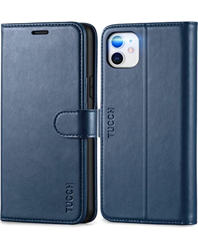 TUCCH Hülle für iPhone 11, RFID-Sperrung Schutzhülle [Schützt vor Stößen] [Magnetverschluss] [Kartenfach] [TPU] Lederhülle, Klappbare Handyhülle Lederhülle Kompatibel mit iPhone 11 (6,1) Dunkelblau von TUCCH