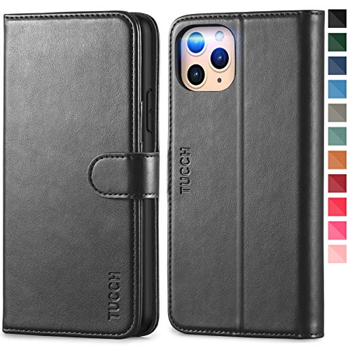 TUCCH Hülle für iPhone 11 Pro Max, Stoßfeste Handyhülle [RFID-Sperrung] [Schlaf/Wachfunktion] [3 Kartenfächer] [Magnetverschluss] [Ständer], Schutzhülle Kompatibel für iPhone 11 Pro Max 6,5 Schwarz von TUCCH