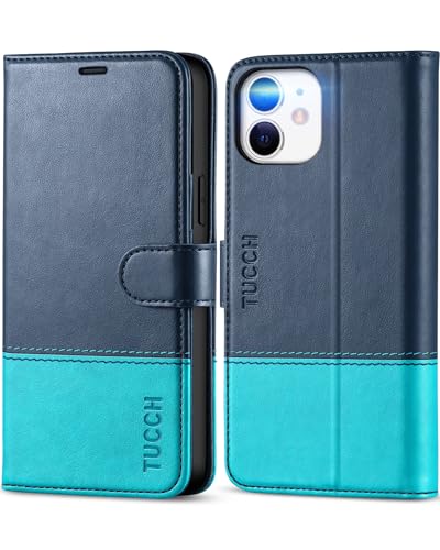 TUCCH Hülle für iPhone 12, iPhone 12 Pro Handyhülle TPU [Kartenfächer], [Ständer] [RFID Blocker] Case, [Magnet] Stoßfeste Schutz, Cover Kompatibel mit iPhone 12/12 Pro (6,1 Zoll), Dunkelblau-Seeblau von TUCCH