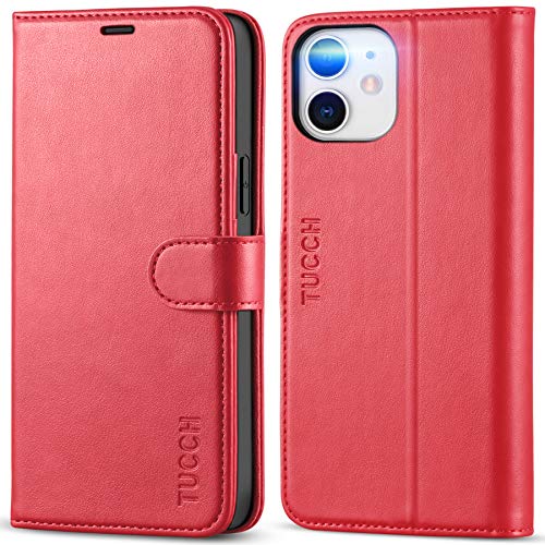 TUCCH Hülle für iPhone 12 Pro, Stoßfeste Handyhülle, [Verdicktes TPU] Case [Kartenfach] [Standfunktion] Lederhülle, Schutzhülle für iPhone 12/12 Pro (6,1 Zoll) Rot von TUCCH