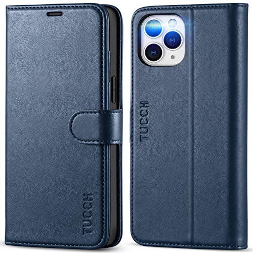 TUCCH Hülle für iPhone 12 Pro Max, Handyhülle iPhone 12 Pro Max, [Verdicktes TPU] [Kartenfächer] [Standfunktion] [Magnet], Stoßfeste Schutzhülle, Bookcase für iPhone 12 Pro Max (6,7 Zoll) Dunkelblau von TUCCH