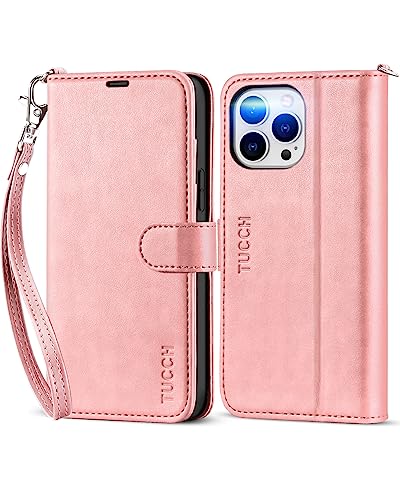 TUCCH Hülle für iPhone 13 Pro Max Flip Case mit Band magnetische Klapphülle [Verdicktes TPU] [Standfunktion] [Kartenfach], Schutzhülle kompatibel mit iPhone 13 Pro Max (6,7 Zoll) Rosegold von TUCCH