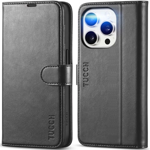 TUCCH Hülle für iPhone 15 Pro 5G Handyhülle TPU [Kartenfächer] [RFID Blocker] [Standfunktion] [Magnet] Stoßfeste Schutzhülle, Klapphülle Kompatibel mit iPhone 15 Pro 2023(6,1 Zoll), Schwarz von TUCCH