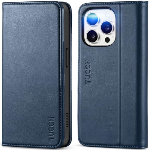 TUCCH Hülle für iPhone 15 Pro Handyhülle 5G 2023 [RFID Blocker] TPU [Kartenfächer] [Standfunktion] Stoßfest Schutzhülle, Kratzfest Cover Kompatibel mit iPhone 15 Pro (6,1 Zoll), Dunkelblau von TUCCH