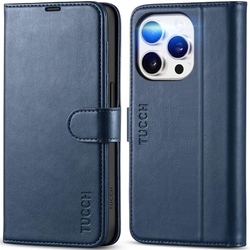 TUCCH Hülle für iPhone 15 Pro Handyhülle TPU [Kartenfächer] [Ständer] [Magnet] [RFID Blocker], Stoßfeste Schutzhülle, Cover Kompatibel mit iPhone 15 Pro 5G 2023 (6,1 Zoll), Dunkelblau von TUCCH