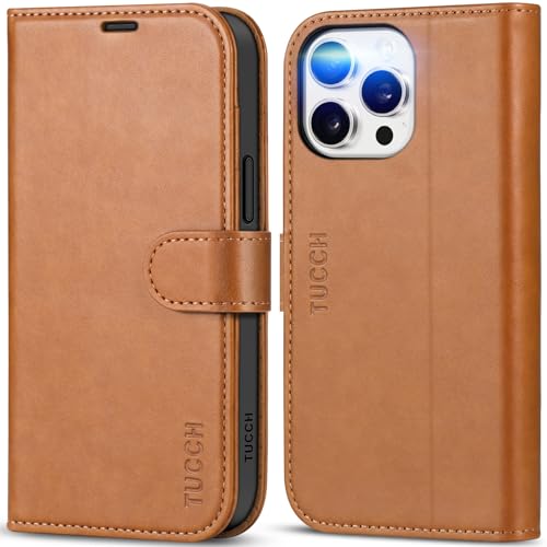 TUCCH Hülle für iPhone 15 Pro Max Handyhülle 2023 [Magnet] TPU [Kartenfächer] [Ständer] [RFID Blocker], Stoßfeste Schutzhülle Lederhülle Klappbar Kompatibel mit iPhone 15 Pro Max 5G (6,7 Zoll), Braun von TUCCH