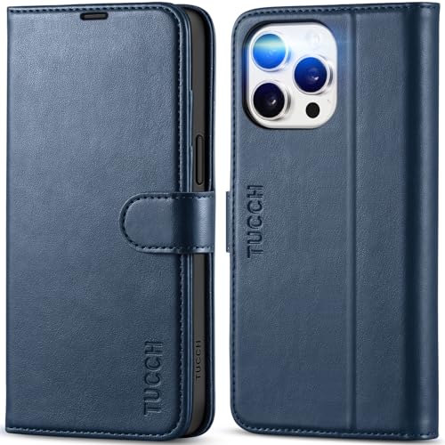 TUCCH Hülle für iPhone 15 Pro Max Handyhülle TPU [Kartenfächer] [Ständer] [Magnet] [RFID Blocker], Stoßfeste Schutzhülle, Cover Kompatibel mit iPhone 15 Pro Max 5G 2023 (6,7 Zoll), Dunkelblau von TUCCH