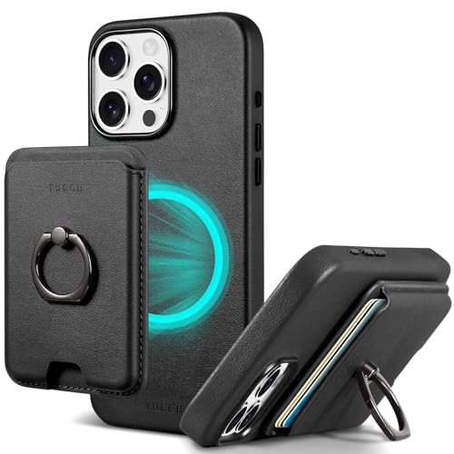 TUCCH Hülle für iPhone 15 Pro Max mit Abnehmbarem Magnetischem Wallet, Handyhülle mit Magnetisch Kabelloses Aufladen, Ringhalter, RFID Slim Case Kompatibel mit iPhone 15 Pro Max 6,7 Zoll, Schwarz von TUCCH