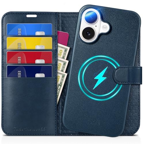 TUCCH Hülle für iPhone 16 [Abnehmbar] 2-IN-1 Magnet Klapphülle [Kabelloses Laden] [Kartenfach] Handyhülle [RFID Blocker] Schutzhülle Cover Kompatibel mit iPhone 16 5G 2024 (6,1 Zoll), voll Dunkelblau von TUCCH