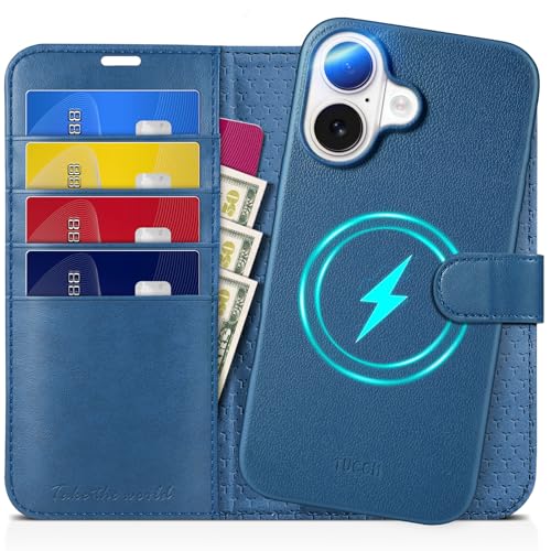 TUCCH Hülle für iPhone 16 [Abnehmbar] 2-IN-1 Magnetische Handyhülle [Kabelloses Laden] [Kartenfach] Klapphülle [RFID Blocker] Schutzhülle Etui Kompatibel mit iPhone 16 5G 2024 (6,1 Zoll), voll Blau von TUCCH