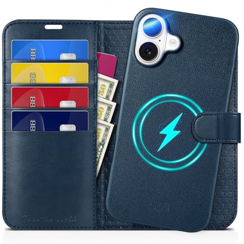 TUCCH Hülle für iPhone 16 Plus [Abnehmbar] 2-IN-1 Magnet Klapphülle [Kabellos Laden] [Kartenfach] Handyhülle [RFID Blocker] Case Kompatibel mit iPhone 16 Plus 5G 2024 (6,7 Zoll), voll Dunkelblau von TUCCH