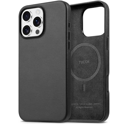 TUCCH Hülle für iPhone 16 Pro Max, [Magnet Kabelloses Laden] Case, Stoßfeste Handyhülle aus PU-Leder, Leichte Anti-Fingerabdruck Schutz, Tasche Kompatibel mit iPhone 16 Pro Max 6,9 Zoll 2024, Schwarz von TUCCH