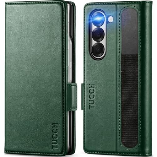 TUCCH Klapphülle für Galaxy Z Fold 6 Hülle mit S Pen Halter, Standfunktion [Kartenfach] [RFID Blocker] Stoßfeste PU Leather Flip Case kompatibel mit Galaxy Z Fold6 5G (7,6 Zoll) 2024, Dunkelgrün von TUCCH