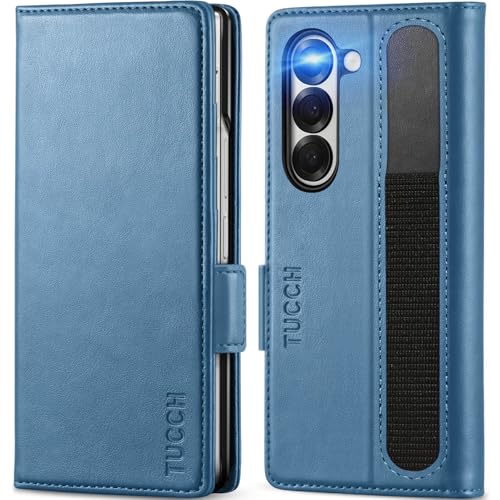 TUCCH Klapphülle für Galaxy Z Fold6 Hülle PU Leather Handyhülle mit S Pen Halter, [RFID Blocker] [Kartenfächer] Ständer PC Stoßfeste Case kompatibel mit Galaxy Z Fold 6 5G (7,6 Zoll) 2024, Blau von TUCCH