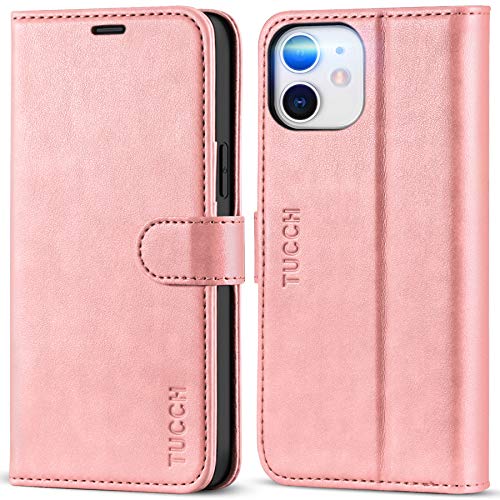 TUCCH Hülle für iPhone 12, Schutzhülle iPhone 12 Pro, Stoßfeste Handyhülle [Standfunktion] [TPU] Klapphülle für iPhone 12/12 Pro (6,1 Zoll) Rosagold von TUCCH