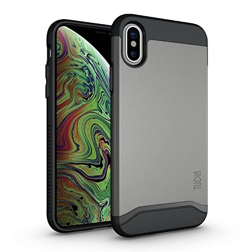 TUDIA DualShield Hülle, kompatibel mit Apple iPhone X (2017)/iPhone XS (2018), [Merge] Ultradünne, Harte TPU-Schutzhülle in Militärqualität für iPhone X (2017)/iPhone XS (2018) (Metallic Slate) von TUDIA