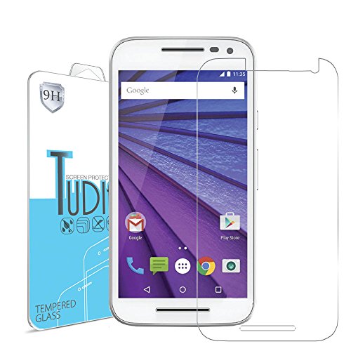 TUDIA Premium Qualität HD Ultra Klar Gehärtetes Glas Bildschirmschutz Schutzfolie für Motorola Moto G 3rd Gen (2015) (Klar) von TUDIA