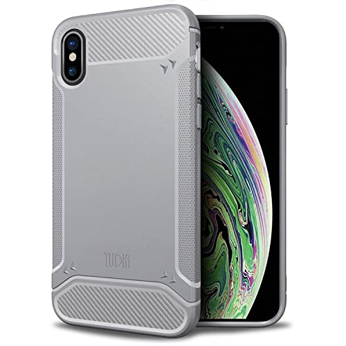 TUDIA Ultra Slim Hülle kompatibel mit Apple iPhone X/iPhone XS, [TAMM] Carbon Fiber Thin TPU Hard Cover für iPhone X (2017) / iPhone XS (2018) (Grau) von TUDIA