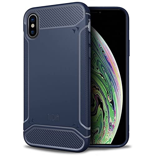 TUDIA Ultra Slim Hülle kompatibel mit Apple iPhone X/iPhone XS, [TAMM] Carbon Fiber Thin TPU Hard Cover für iPhone X (2017) / iPhone XS (2018) (Navy Blau) von TUDIA
