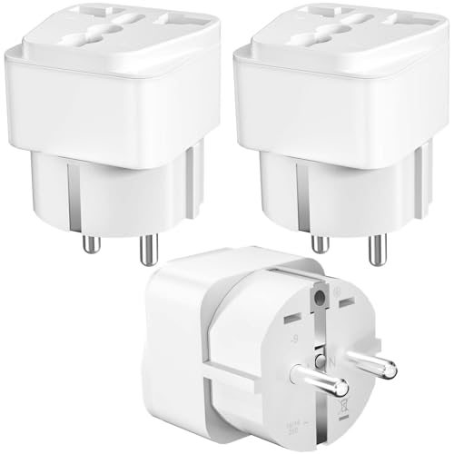 Universal Reiseadapter Stecker, DE/UK/USA/EU Reisestecker, Universal Stecker, EU Reisestecker, Adapter Steckdose, Schweiz/Italien/Stecker auf Deutschland, Weiß - 3 Stück von TUFPOWER