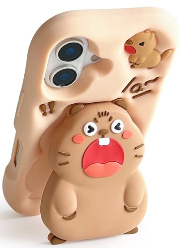 TUFTA Kawaii 3D-Handyhülle für iPhone 16 Pro Max (mit einziehbarem Handyständer und Griff), niedliches Mädchen, Cartoon-Design, weiche Silikon-Handyhülle für Mädchen, Jungen, Kinder, Teenager und von TUFTA