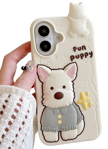 TUFTA Kawaii 3D-Schutzhülle für iPhone 16 Pro, süßes mädchenhaftes Cartoon-Westie-Handyhülle für Mädchen, Kinder, Teenager und Frauen, weiches Silikon, Weiß TUFTA Kawaii 3D-Schutzhülle für iPhone 16 Pro, süßes mädchenhaftes Cartoon-Westie-Handyhülle für Mädchen, Kinder, Teenager und Frauen, weiches Silikon, Weiß von TUFTA