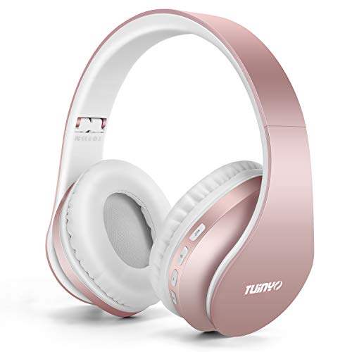 TUINYO Bluetooth-Kopfhörer Over Ear, kabellose Kopfhörer mit Mikrofon, HiFi Stereo, faltbares & leichtes Wireless Headset für-Rose von TUINYO