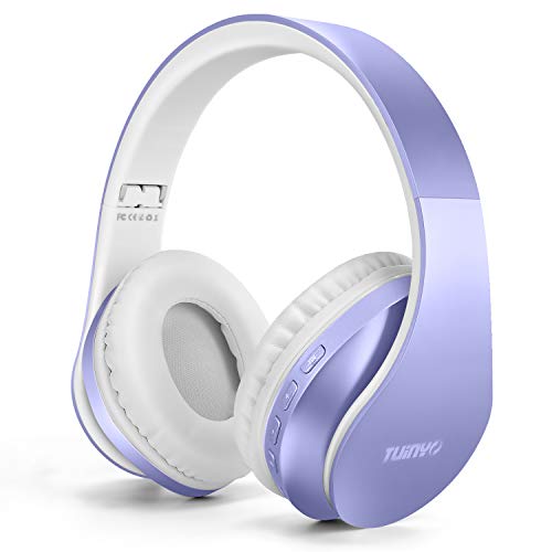 TUINYO Bluetooth-Kopfhörer Over Ear, kabellose Kopfhörer mit Mikrofon, HiFi Stereo, faltbares & leichtes Wireless Headset für TV/PC/Handy und Reisen/Arbeiten … (Purple) von TUINYO