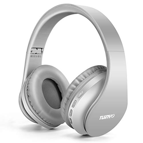 TUINYO Bluetooth-Kopfhörer Over Ear, kabellose Kopfhörer mit Mikrofon, HiFi Stereo, faltbares & leichtes Wireless Headset für TV/PC/Handy und Reisen/Arbeiten … (grau) von TUINYO