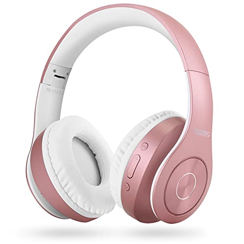 TUINYO Bluetooth-Kopfhörer Over Ear Hi-Fi Stereo Headset drahtloser Kopfhörer mit tiefen Bässen, weichen Ohrenschützern aus Memory-Protein, eingebautem Mikrofon Kabel PC/Handy/Fernseher -Rose Gold von TUINYO