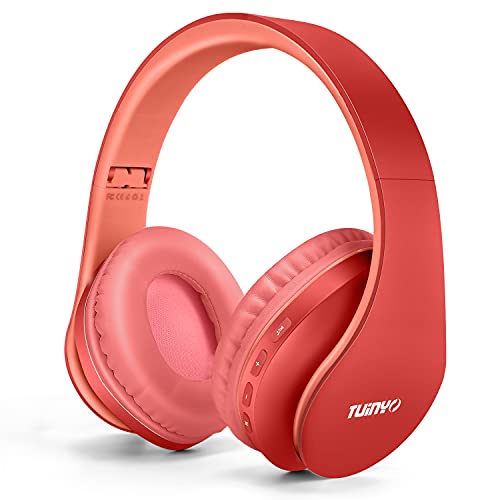 TUINYO Kabellose Kopfhörer über Ohr, Bluetooth-Kopfhörer mit Mikrofon, faltbares Stereo-Headset (rot) von TUINYO