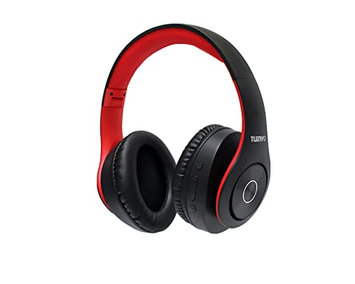 TUINYO Stereo Headset drahtloser Kopfhörer mit tiefen Bässen, weichen Ohrenschützern aus Memory-Protein, eingebautem Mikrofon Kabel PC/Handy/Fernseher (Black/red) von TUINYO