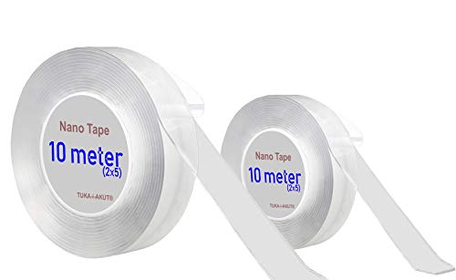 [10m x 3cm] Doppelseitiges Nano KlebeBand Spurlos Waschbar Abnehmbar Wiederverwendbar, Befestigung Klebeband Multifunktional, Extra Starke Klebekraft Wasserdicht Transparent 10 meter(2x5) TKD5044-2x von TUKA-i-AKUT