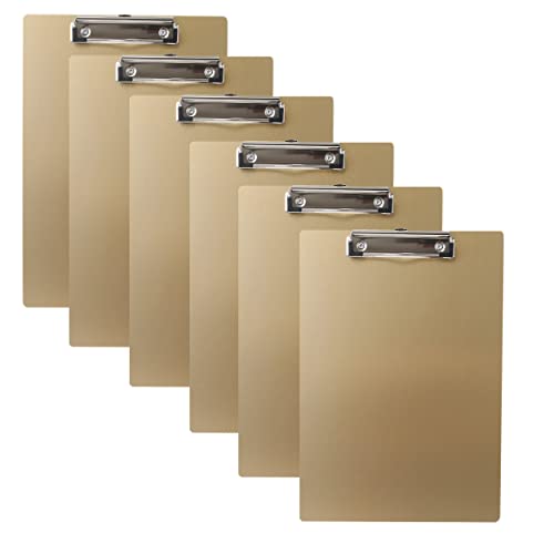 6er Alu Klemmbrett A4 mit gummierter Metalklemme, Schreibbrett DIN A4 mit Aufhängeose, Pad Halter Clipboard - Stabile Aluminum Schreibplatte - Schreibblock 6er Pack in Champagner - TKD8025-6x von TUKA-i-AKUT