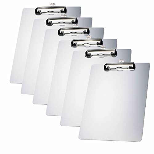 6er Alu Klemmbrett A4 mit gummierter Metalklemme, Schreibbrett DIN A4 mit Aufhängeose, Pad Halter Clipboard - Stabile Aluminum Schreibplatte - Schreibblock 6er Pack in Silber - TKD8025-silver-6x von TUKA-i-AKUT