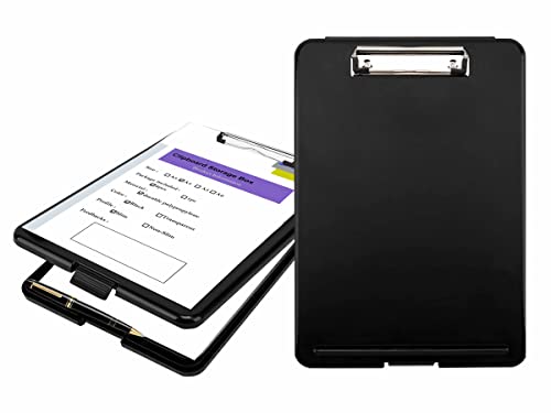 [Pack of 2] A4 Clipbboard Transparent Plastic Box, Rubberized Metal clamp, Durable Assorted Coloured Paper Holder Writing Memo Document Form Holder, Writing Board, Black, TKD8052 von TUKA-i-AKUT